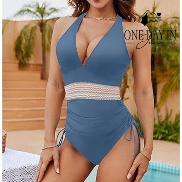 Blooming Jelly V Front Cinched Side One Piece Swimsuit Size L - Picture 1 of 7